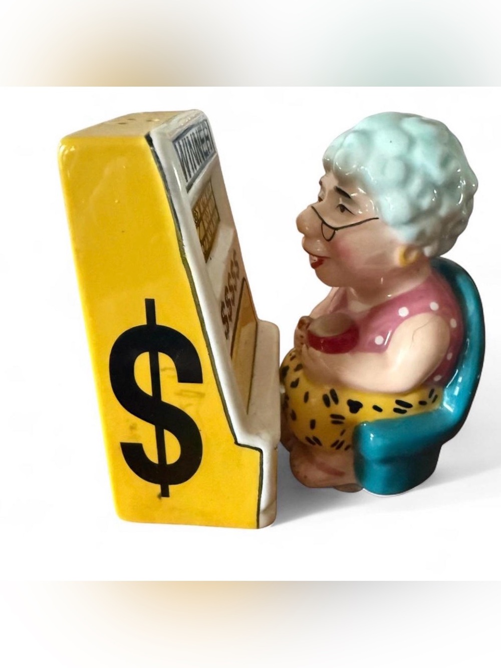 Vintage Old Lady Vegas Game Salt and Pepper Shaker Set